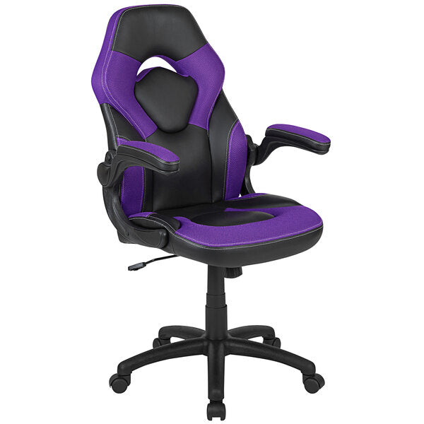 Purple LeatherSoft Swivel Office Chair / Video Game Chair with Flip-Up Arms