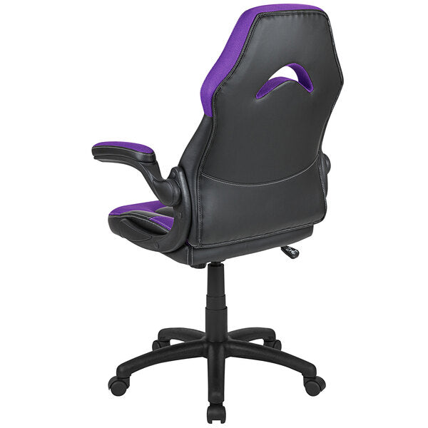 Purple LeatherSoft Swivel Office Chair / Video Game Chair with Flip-Up Arms