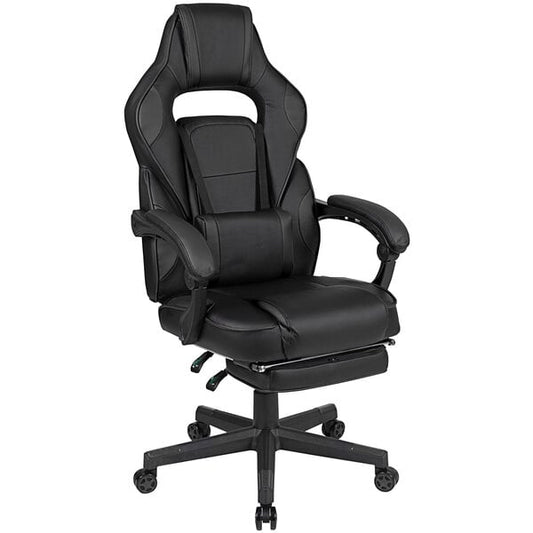 High-Back Fully Reclining Black LeatherSoft Swivel Office Chair / Video Game Chair with Slide-Out Footrest