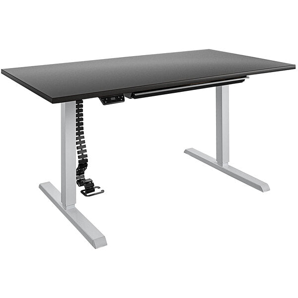 59" x 31 1/2" Black Pro-Desk V-1 with Cable Spine and Tray