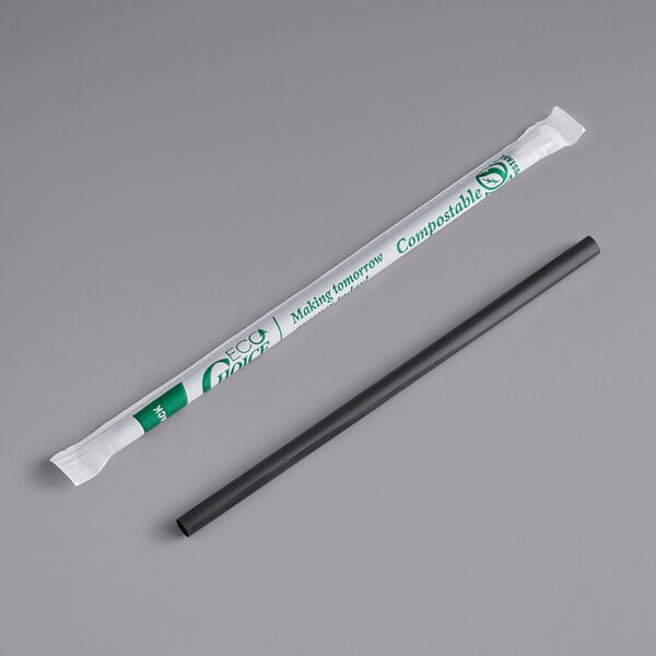 7 3/4" Black Giant Compostable Wrapped PLA Straw