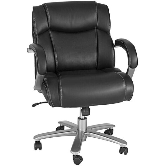 Big & Tall Black Mid Back Leather Task Chair