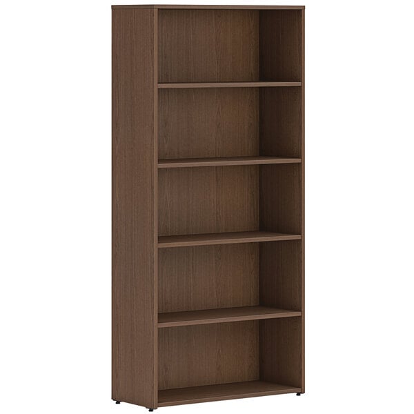 30" x 13" x 65" Sepia Walnut Laminate 5-Shelf Bookcase