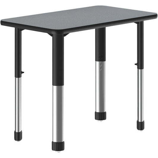 20" x 32" Rectangular Gray Granite 25" - 35" Adjustable Height Thermal-Fused Laminate Top Collaborative Desk with Black Band and Black Legs