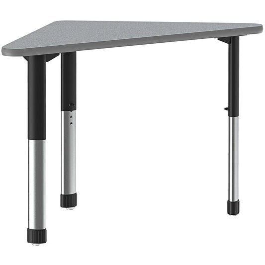 30" x 41" Triangular Gray Granite 25" - 35" Adjustable Height Thermal-Fused Laminate Top Collaborative Desk with Gray Band and Black Legs