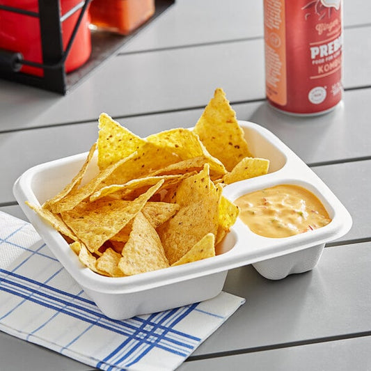 Compostable Sugarcane / Bagasse Large 2 Compartment Nacho / Food Tray