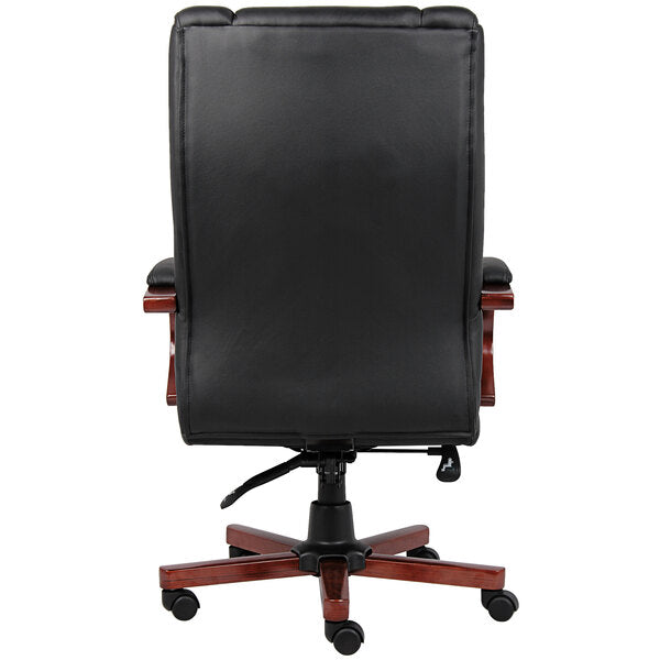 Black High Back Executive Chair with Cherry Wood Finish