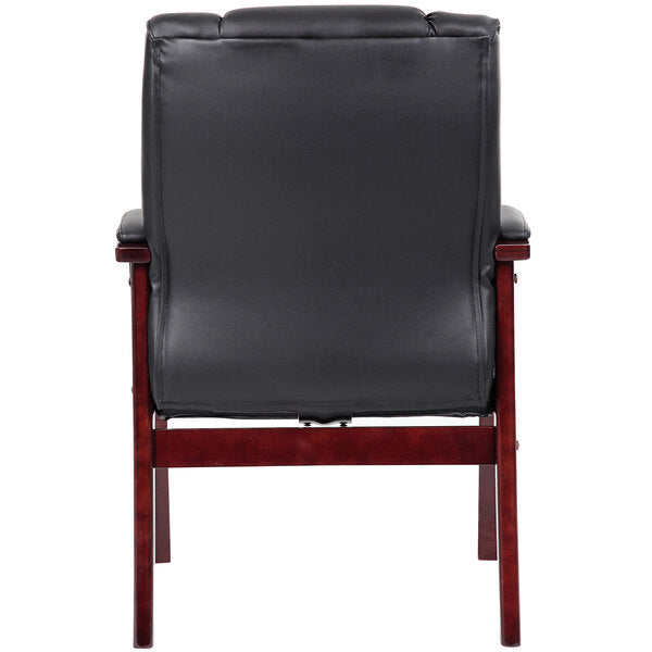 Black Mid Back Guest Chair with Mahogany Finish