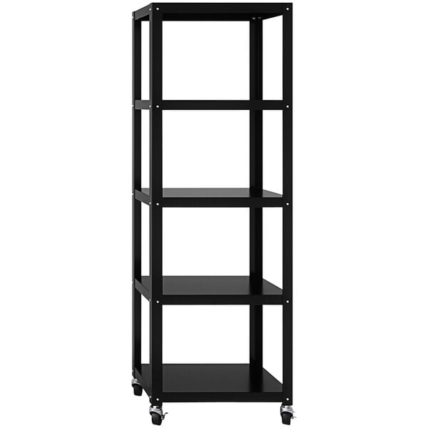 24" x 14" x 72" Black Metal Mobile 5-Shelf Bookcase