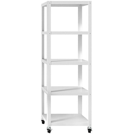 24" x 14" x 72" White Metal Mobile 5-Shelf Bookcase