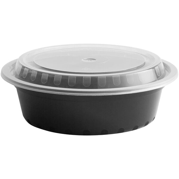 32 oz. Black Round Microwavable Heavy Weight Container with Lid 7 1/4"