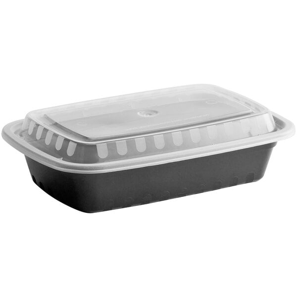 24 oz. Black Rectangular Microwavable Heavy Weight Container with Lid 8" x 5 1/4" x 2"