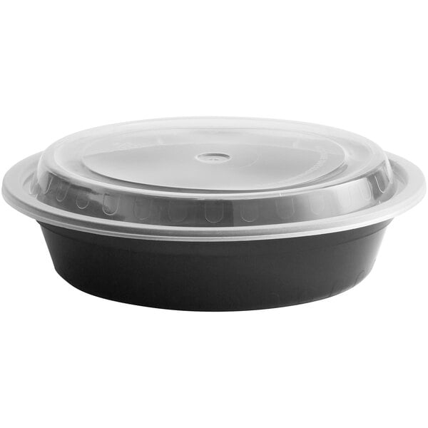 Black Round Microwavable Heavy Weight Container with Lid 7 1/4"