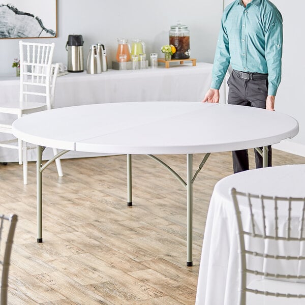 72" Round Heavy-Duty Granite White Plastic Folding Table