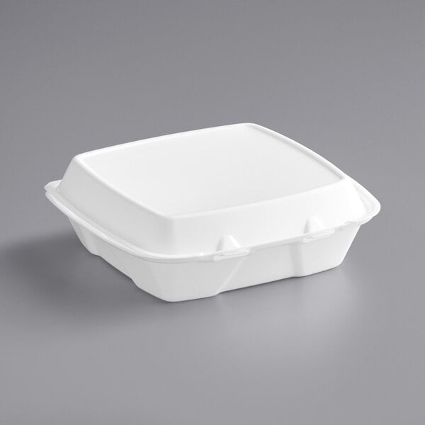 Perforated White Foam Square Take Out Container with Hinged Lid 9" x 9" x 3"