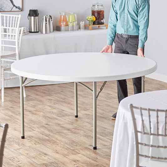 60" Round Heavy-Duty Granite White Plastic Folding Table