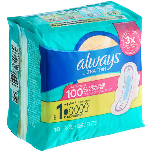 Ultra Thin 10-Count Unscented Menstrual Pad with Wings - Size 1 Regular - 12/Case