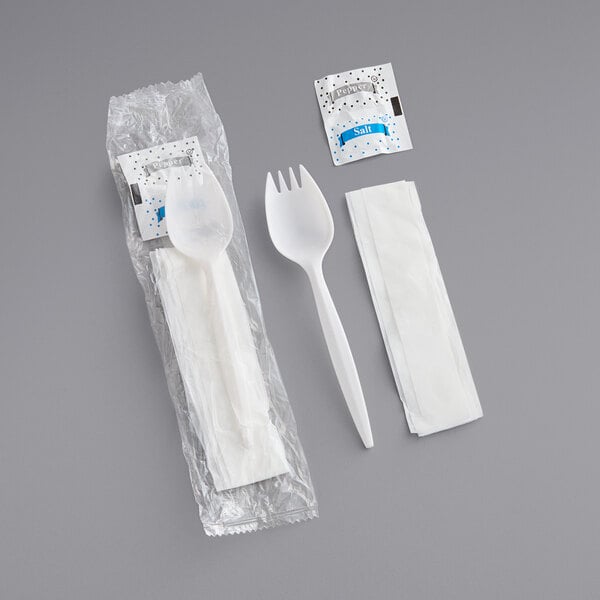 Wrapped Plastic Spork, Napkin, and Salt / Pepper Packets Kit