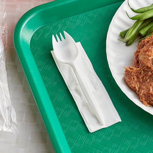 Medium Weight White Wrapped Plastic Spork and Napkin Kit