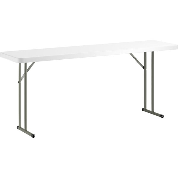 18" x 72" Granite White Heavy-Duty Blow Molded Plastic Folding Table