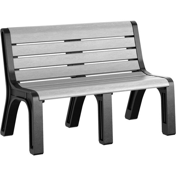 48" x 26" x 33" Gray Plastic Malibu-Style Bench with Black Legs