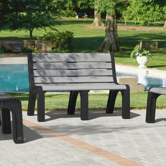 48" x 26" x 33" Gray Plastic Malibu-Style Bench with Black Legs