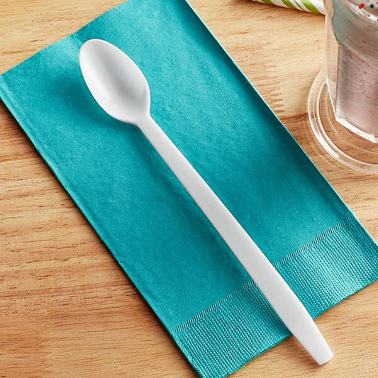 8" White Plastic Soda / Sundae Spoon