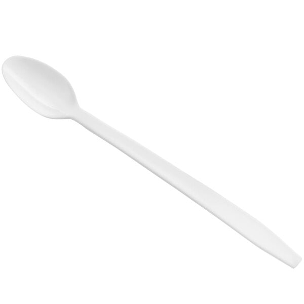 8" White Plastic Soda / Sundae Spoon