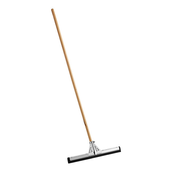 18" Black Double Neoprene Foam Floor Squeegee with Metal Frame and 60" Wooden Handle
