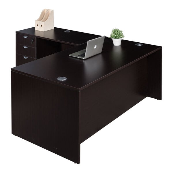 66" Mocha Laminate Desk Module with Return and Storage Pedestal