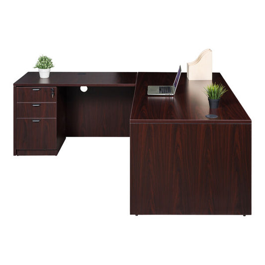 71" Mahogany Laminate Desk Module with Return and Storage Pedestal