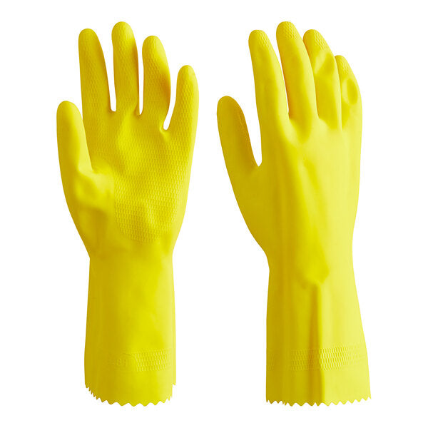 12" Yellow 18 Mil Latex Rubber Gloves with Flock Lining - 12/Pack