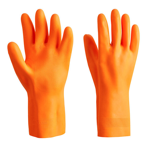 12" Orange 28 Mil Neoprene / Latex Gloves with Flock Lining - 12/Pack