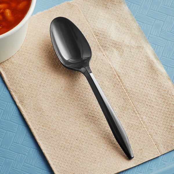 5 5/8" Medium Weight Black Plastic Teaspoon