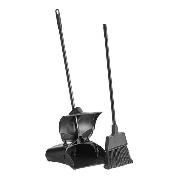 12" Closed-Lid Lobby Dust Pan with Broom