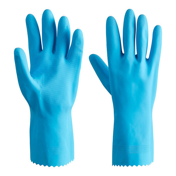 12" Blue 18 Mil Latex Rubber Gloves with Flock Lining - 12/Pack