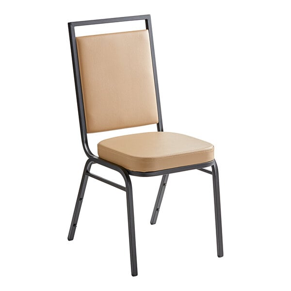 Square Back Banquet Chair with Tan Vinyl and Black Frame