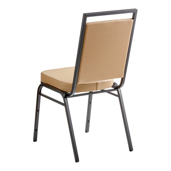 Square Back Banquet Chair with Tan Vinyl and Black Frame