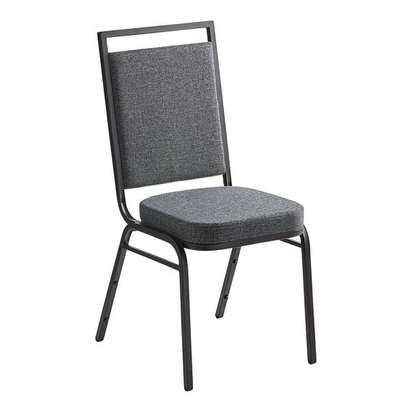 Square Back Banquet Chair with Gray Fabric and Black Frame