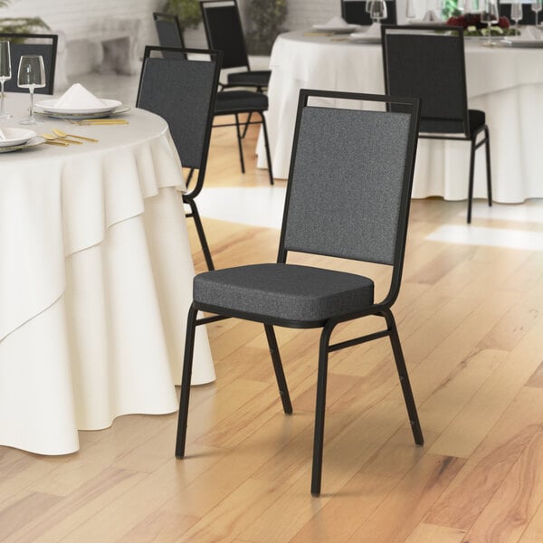 Square Back Banquet Chair with Gray Fabric and Black Frame