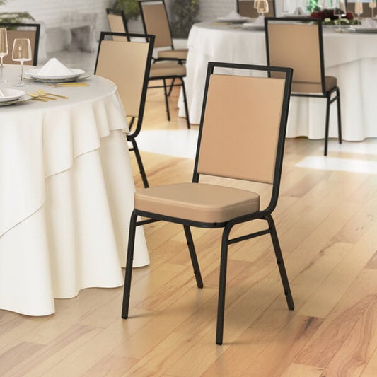 Square Back Banquet Chair with Tan Vinyl and Black Frame