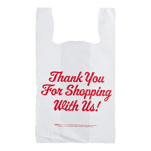 1/5 Size .67 Mil White "Thank You" Medium-Duty Plastic T-Shirt Bag