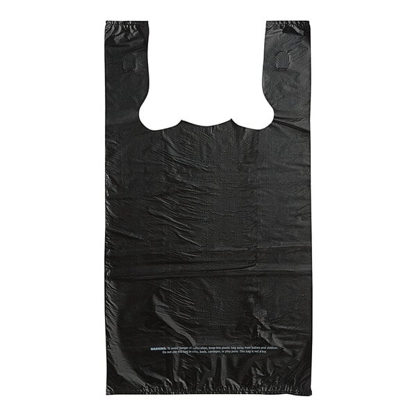 1/6 Size .67 Mil Black Embossed Medium-Duty Plastic T-Shirt Bag