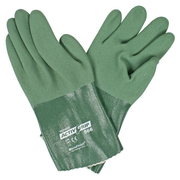 Nitrile Green Small 12" 13 Gauge Gloves with Polyester/Cotton Lining and MicroFinish Grip - 12/Pack