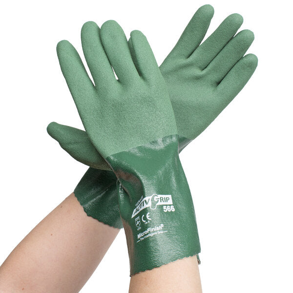 Nitrile Green Small 12" 13 Gauge Gloves with Polyester/Cotton Lining and MicroFinish Grip - 12/Pack