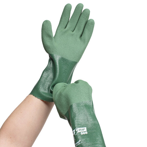 Nitrile Green Small 12" 13 Gauge Gloves with Polyester/Cotton Lining and MicroFinish Grip - 12/Pack