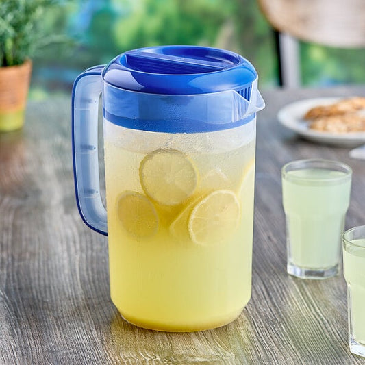 128 oz. Polypropylene Beverage Pitcher with Blue Lid and Handle