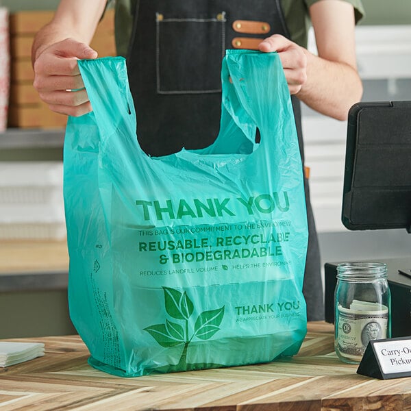 Biodegradable Standard-Duty Plastic T-Shirt Bag - 1/6 Size