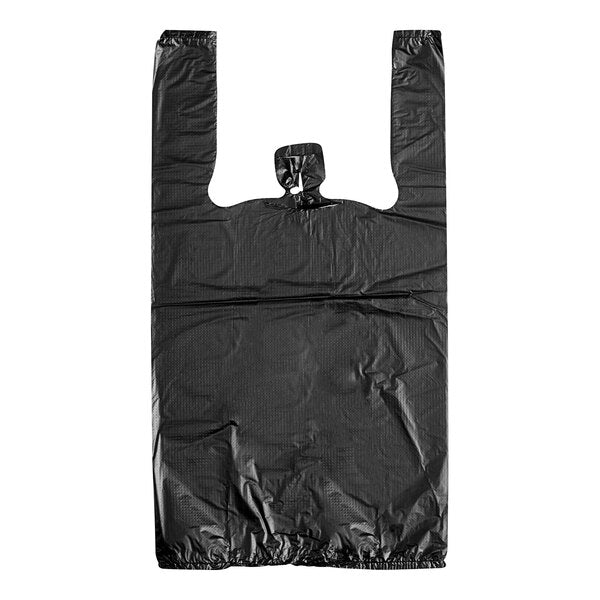 1/10 Size .55 Mil Black Unprinted Embossed Medium-Duty Plastic T-Shirt Bag