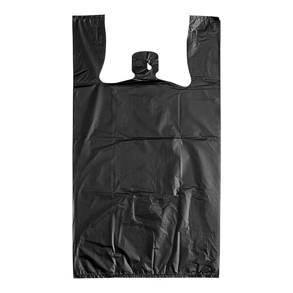 1/6 Size .87 Mil Black Unprinted Embossed Heavy-Duty Plastic T-Shirt Bag